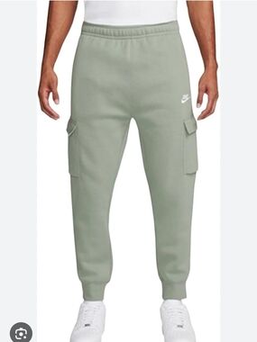 Nike Mens Light Green Cargo Joggers with White Swoosh